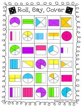 Fraction Game with Dice, Roll, Say, Cover - K, 1st, 2nd