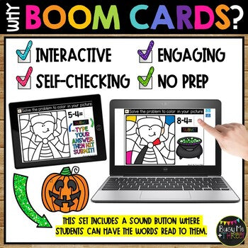 Boom Cards™ Halloween Color by Code VAMPIRE Digital Learning Activity