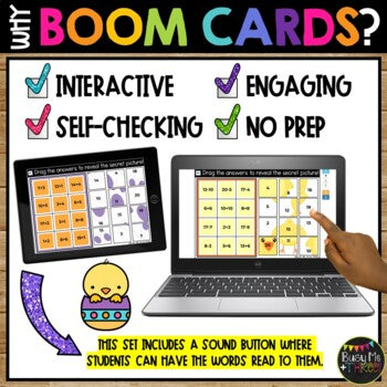 Easter and Spring Boom Cards™ Math Puzzles Digital Learning Mystery Pictures
