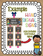 Hand Signals for the Classroom Burlap & Chalkboard Signs EDITABLE