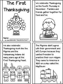 The FIRST THANKSGIVING Mini Book, Class Book, Sequencing, and Writing Pages