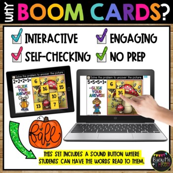 Boom Cards™ FALL Uncover the Picture Set 2 Adding 3 & 4 Addends Mystery Picture