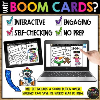 Winter Boom Cards™ SNOWMAN Math Digital Color by Code Distance Learning