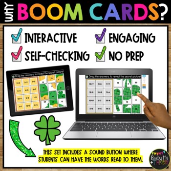 St. Patrick's Day Boom Cards™ Math Puzzles Digital Learning Mystery Pictures