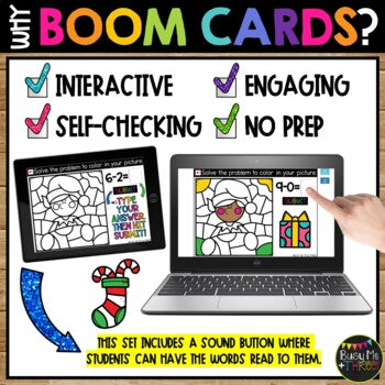 Christmas Boom Cards™ Color by Code ELF Digital Learning Math Activity