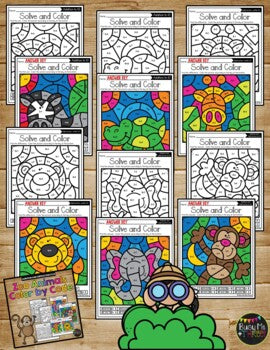 Color by Code ZOO ANIMALS Color by Number {Addition & Subtraction to 10}