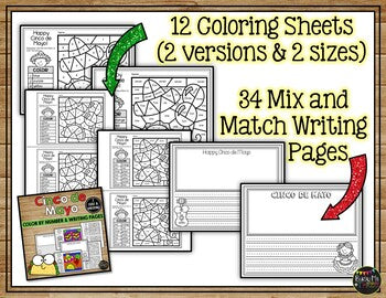 Cinco de Mayo Activities for Writing & Math | Color by Number & Writing Pages