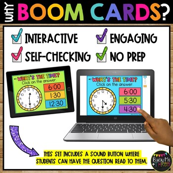 Telling Time to the Hour and Half Hour BOOM CARDS™ Measurement Distance Learning