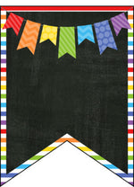 ROY G BIV Editable Banners {Primary Rainbow & Chalkboard Theme}