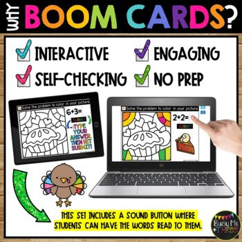 Thanksgiving Boom Cards™ Color by Code APPLE PIE Digital Learning Activity