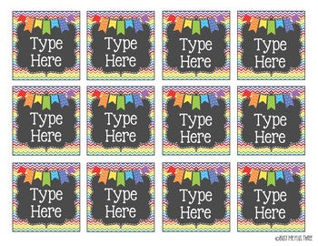 Editable Labels RAINBOW & Chalkboard Chevron and Stripes {45 different labels}