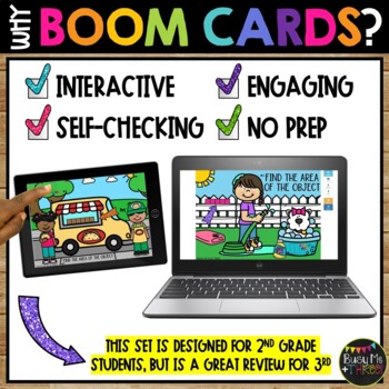 Area Square Units BOOM CARDS™ Measurement Digital Learning Game 2nd Grade