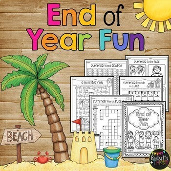 End of the Year Summer Fun BUNDLE No Prep Worksheets, Bingo, Color by Number