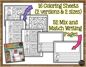 SUMMER Activities for Writing & Math | Color by Number End of Year Activity