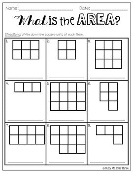 AREA Worksheets and Task Cards Square Units