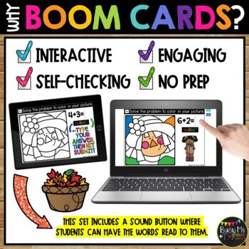 Boom Cards™ Fall Color by Code SCARECROW Digital Learning Activity, Addition