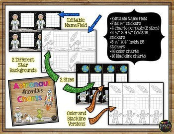 Incentive Charts, Sticker Chart, EDITABLE Astronaut Theme {Blacklines Included}