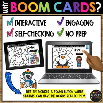 Winter Boom Cards™ PENGUIN Color by Code Math Digital Learning Activity