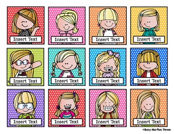 Editable Name Tags and Labels SET 2 Melonheadz BRIGHT Polka Dots {216 Kids}