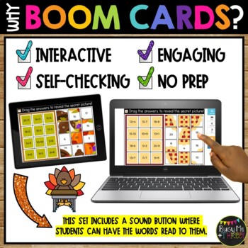 Boom Cards™ Thanksgiving Math Puzzles Digital Learning Activity Mystery Pictures