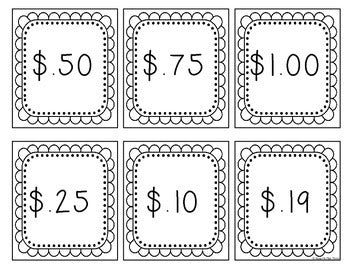 Money Game Concentration up to $1.00 for First and Second Grade, Memory