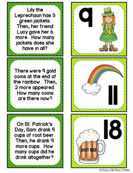 Word Problem Matching Game for St. Patrick's Day, First Grade