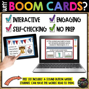 American Symbols BOOM CARDS™ Distance Learning US Symbols Digital Task Cards