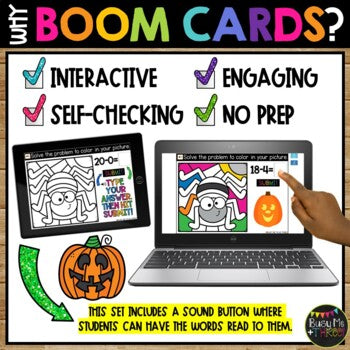 Boom Cards™ Halloween Color by Code SPIDER Digital Learning Activity