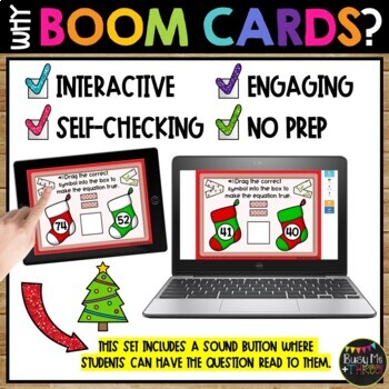 Christmas Boom Cards™ Greater Than and Less Than Digital Learning Math Activity