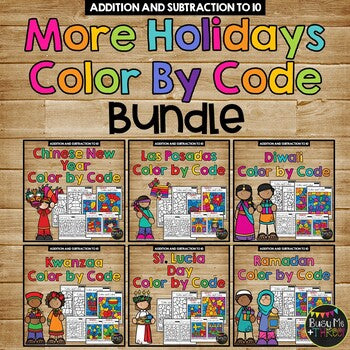 Color by Code MORE HOLIDAYS BUNDLE {Addition & Subtraction to 10 & 20}