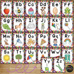 Alphabet Posters and Word Wall Labels Rainbow Confetti White and Chalkboard