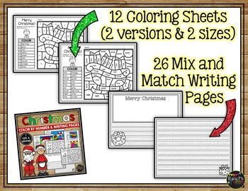 Christmas Activities for Math and Writing | Color by Number and Writing Sheets