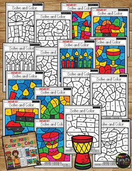 Kwanzaa Color by Code {Addition & Subtraction to 10} Mystery Pictures