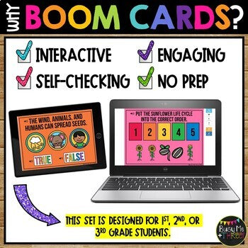 Plant Life Cycle BOOM CARDS™ Science Digital Learning, Tomato, Sunflower