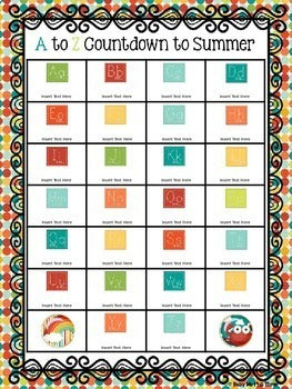 Fun End of Year Activity A to Z Summer Countdown Celebration{EDITABLE}