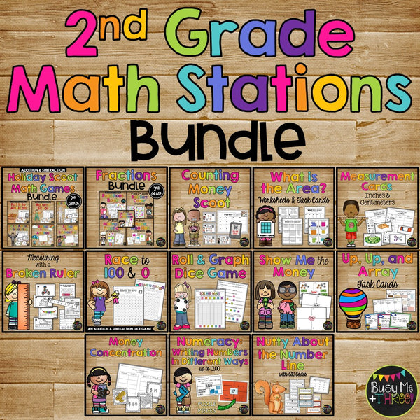 2nd Grade Math Centers and Games with Money Area Fractions Measurement Graphing