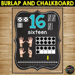 Number Posters 1-20 BURLAP AND CHALKBOARD Farmhouse with Numberline