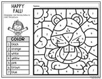 Fall Color by Number Math Pages & Writing Sheets Activities Morning Work