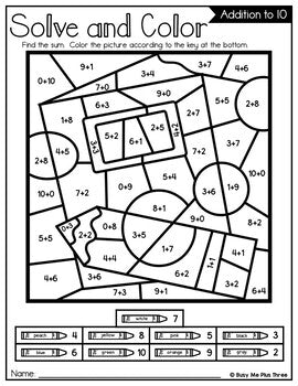 Color by Code WRITING Color by Number {Addition & Subtraction to 10}