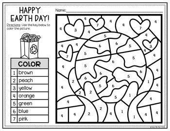 Earth Day Activities for Writing and Math | Color by Number and Writing Pages