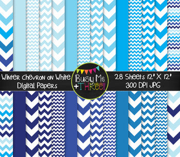 Winter Chevron on White Digital Papers {Commercial Use Digital Graphics}