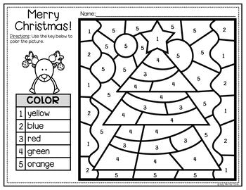 Christmas Activities for Math and Writing | Color by Number and Writing Sheets