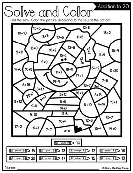 Color by Code WRITING Color by Number {Addition & Subtraction to 20}