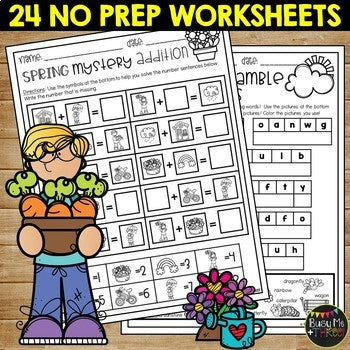 SPRING Activities Packet NO PREP Fun Math and Literacy