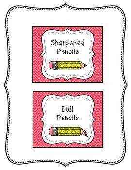 Sharpened and Dull Pencils Signs, CHEVRON, Classroom Organization