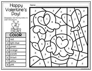 Valentine's Day Activities for Math & Writing | Color by Number & Writing Sheets