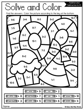 Color by Code 100th Day of School Activities {Addition and Subtraction to 10}