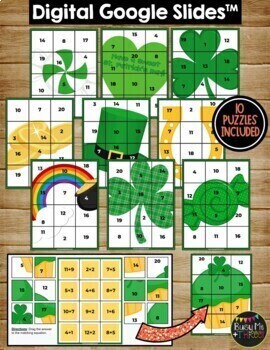 St. Patrick's Day Digital Secret Picture Tile Math Puzzles Google Classroom™