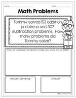 Word Problems Addition and Subtraction with Base Ten Blocks Triple Digit Numbers