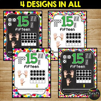 Number Posters 1-20 CONFETTI THEME in White and Chalkboard